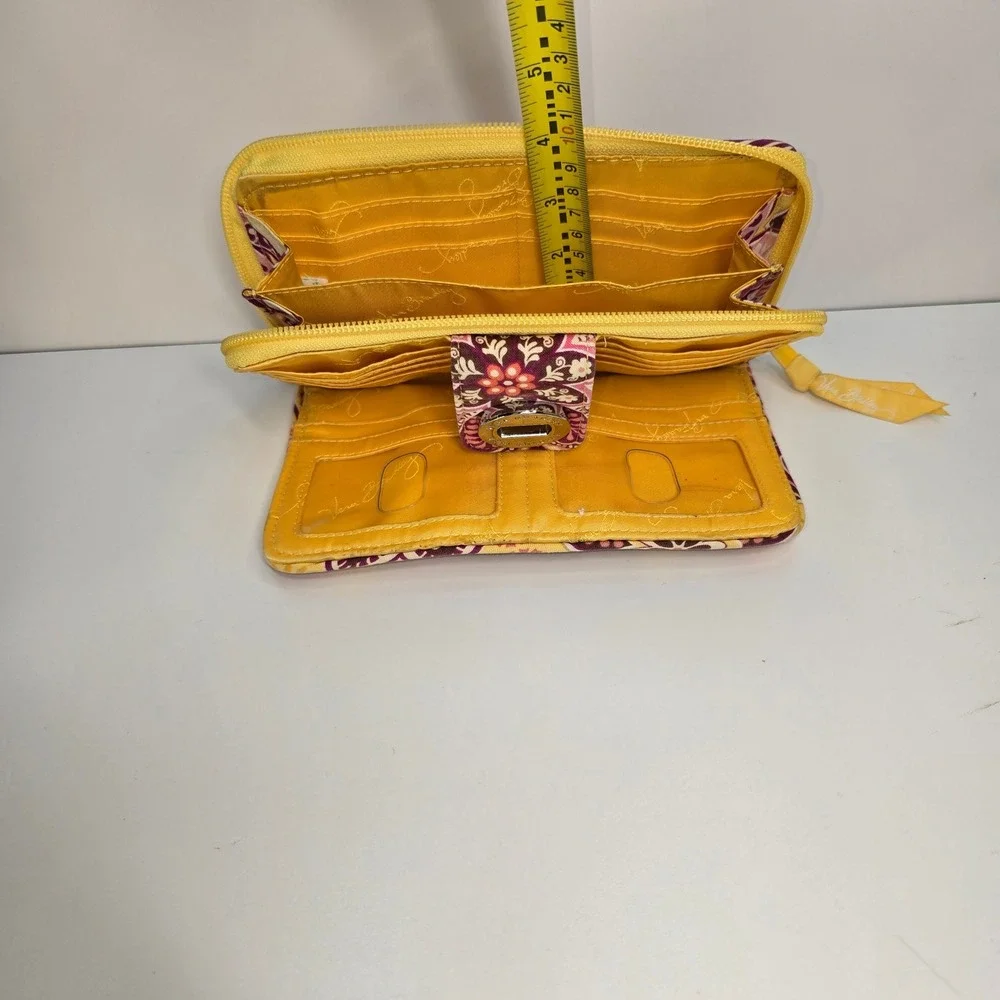 Vera Bradley Retired Yellow Purple Floral Accordion Zip Around Wallet Organizer‎